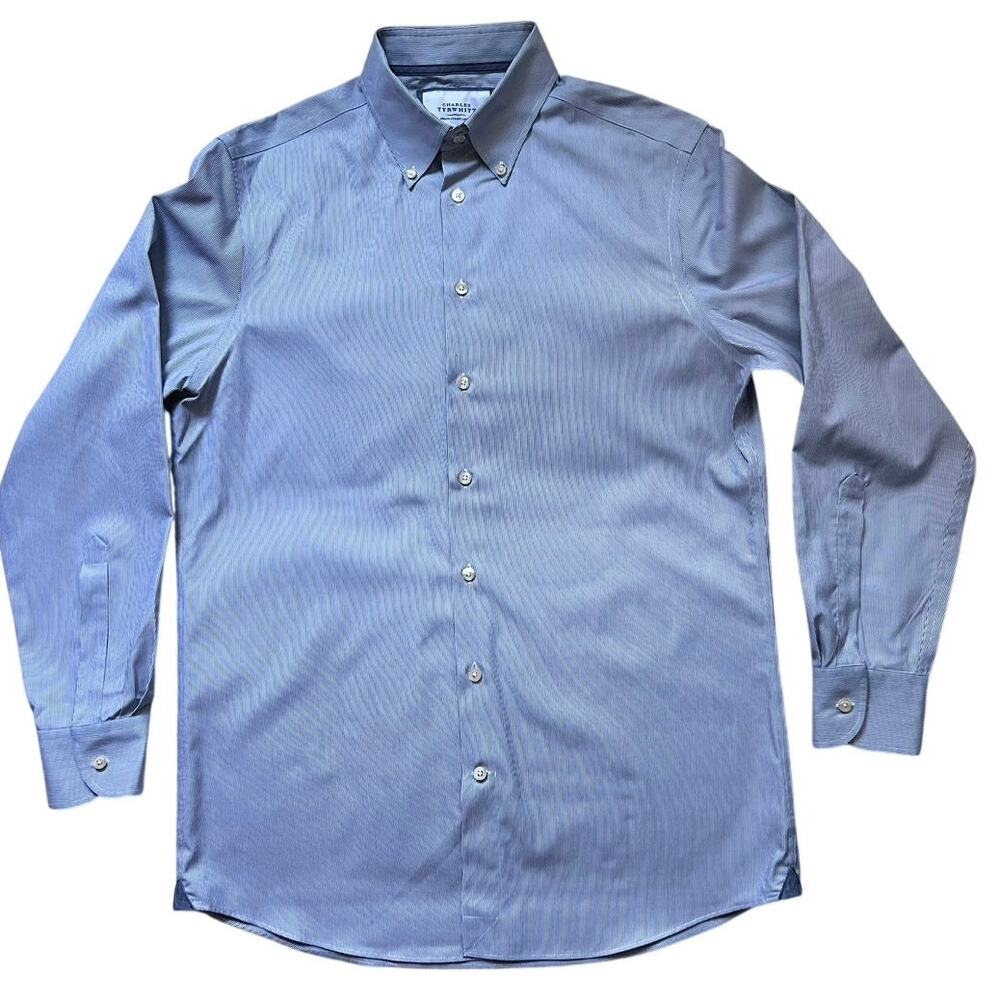 Charles Tyrwhitt Slim Fit Dress Shirt Blue Stripe 16.5 41cm Non Iron
